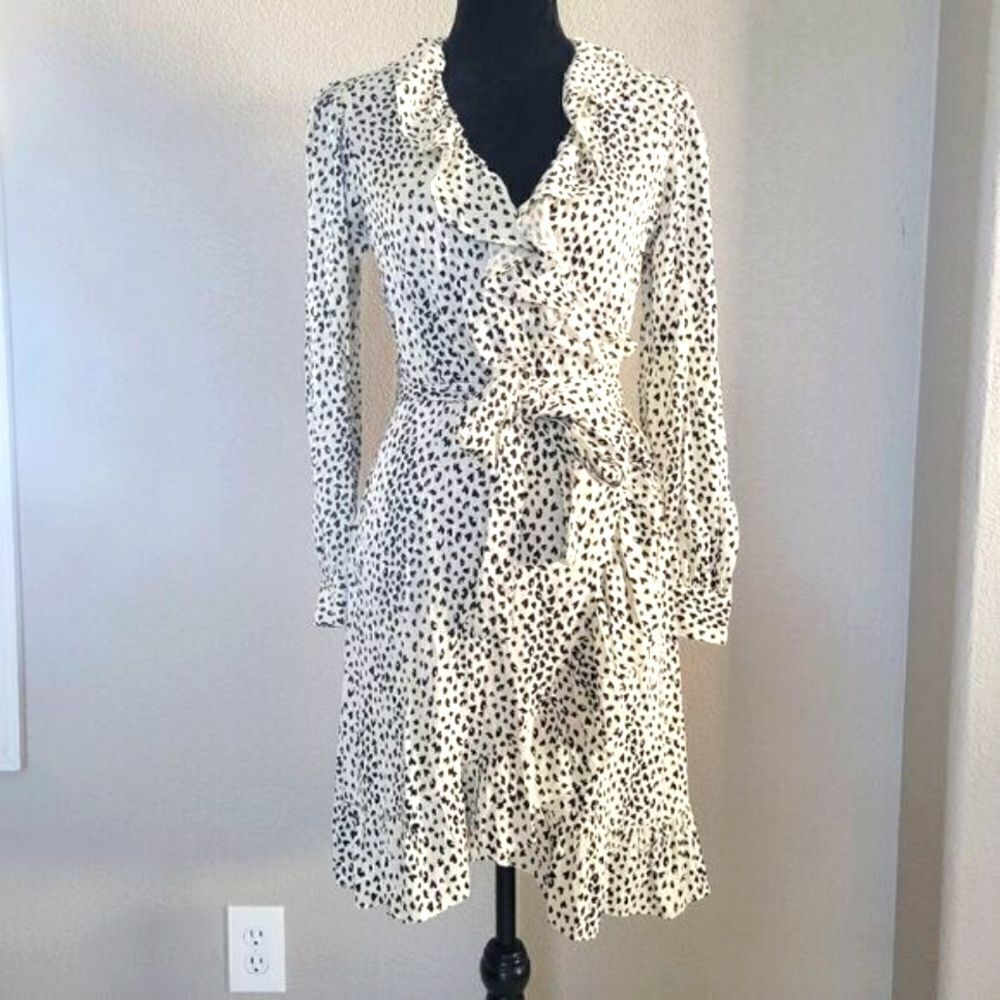 NEW Maje WHITE Rosana Ruffled Animal Print Wrap Mini Dress size 2 or S